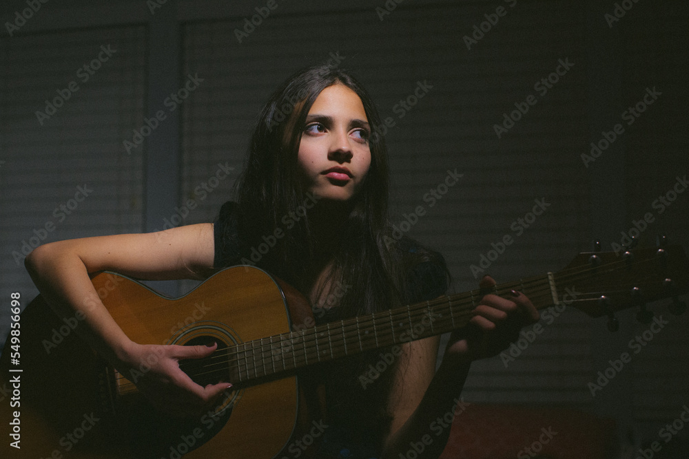 Portrait Of Teen Girl With Acoustic Guitar Portrait Of Teen Girl With Acoustic Guitar