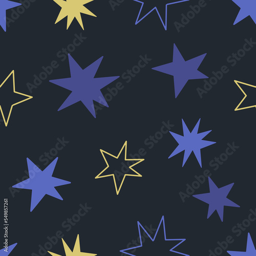 Seamless pattern with doodle stars. Simple cute design. Vector illustration
