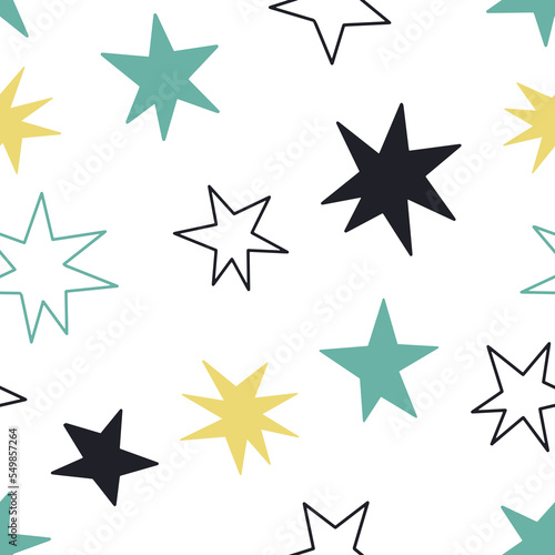 Seamless pattern with doodle stars.  Simple cute design. Vector illustration