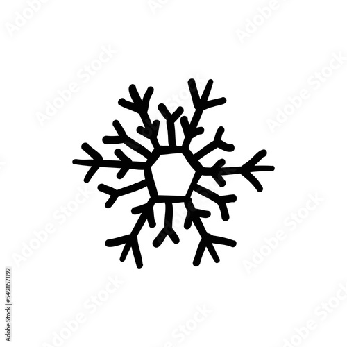 snowflake doodle icon, vector hand drawn illustration