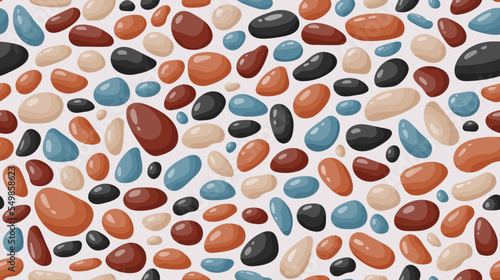 Pebble seamless pattern. Cartoon cobblestone paving texture. Smooth stones background. Sea or river pebbles and rocks repeating wallpaper. Vector 