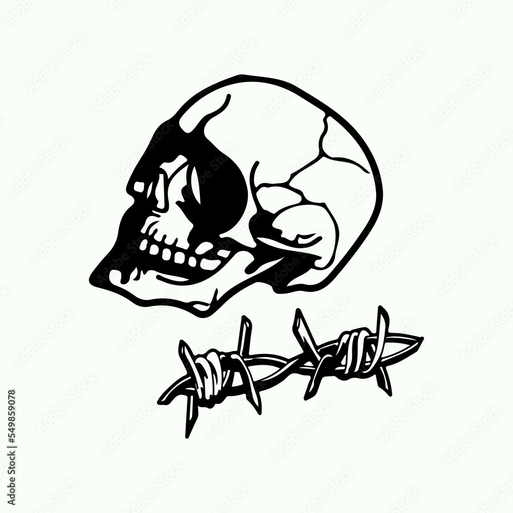 vector illustration of a skull and barbed wire Stock Vector | Adobe Stock