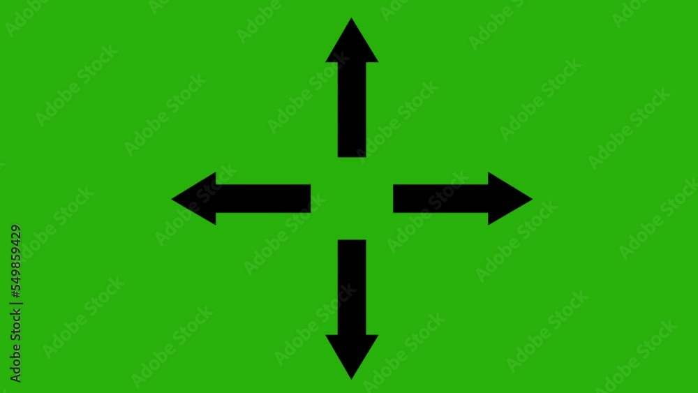 animation of four arrows indicating up, down, right and left. On a green chrome key background animation of four arrows indicating up, down, right and left. On a green chrome key background