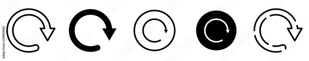 Conjunto de iconos de recargar. Actualizar. Concepto de actualización. Flecha circular de volver a cargar la página de diferentes estilos Conjunto de iconos de recargar. Actualizar. Concepto de actualización. Flecha circular de volver a cargar la página de diferentes estilos