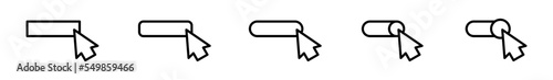 Conjunto de iconos de haga clic en el botón. Barra con clic del cursor. Hacer clic en el botón web. Ilustración vectorial