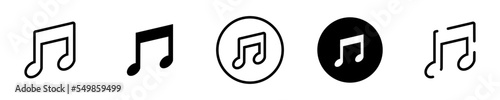Conjunto de icono de música. Nota musical. Concepto de música, fiesta, celebración, concierto. Nota musical de diferentes estilos. Ilustración vectorial