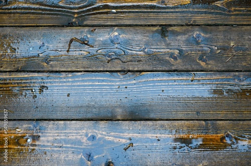 Texture of wet boards, water drops. Natural wood.
