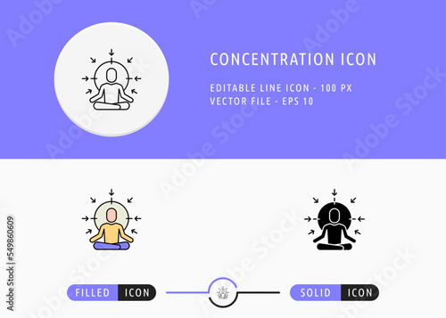 Concentration Icon Isolated on White Background. Mind Meditation Yoga Thin Line Symbol Stock Vector Illustration For Mobile App And Web Design.