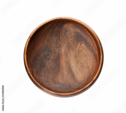 Empty wooden bowl isolated on white, top view