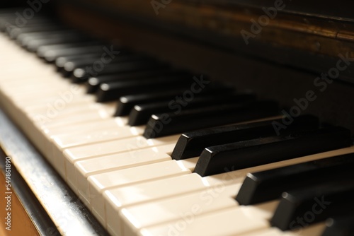 Modern piano with black and white keys  closeup