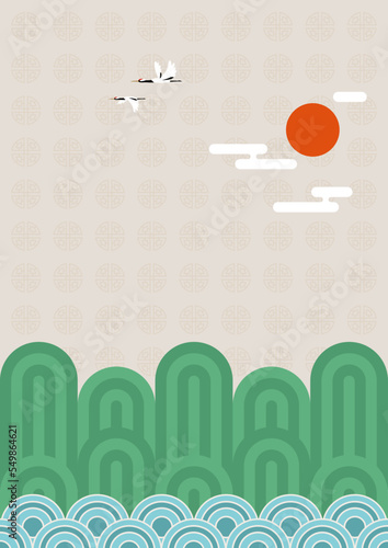 Simplified Korean traditional landscape pattern illustration.