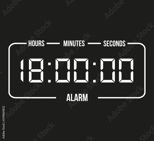 18 hours digital alarm. White and black time counter clock. Banner for schedules and appointments