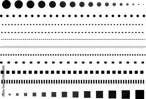 シンプルな飾り罫線・ラインのイラストセット（点線、破線）