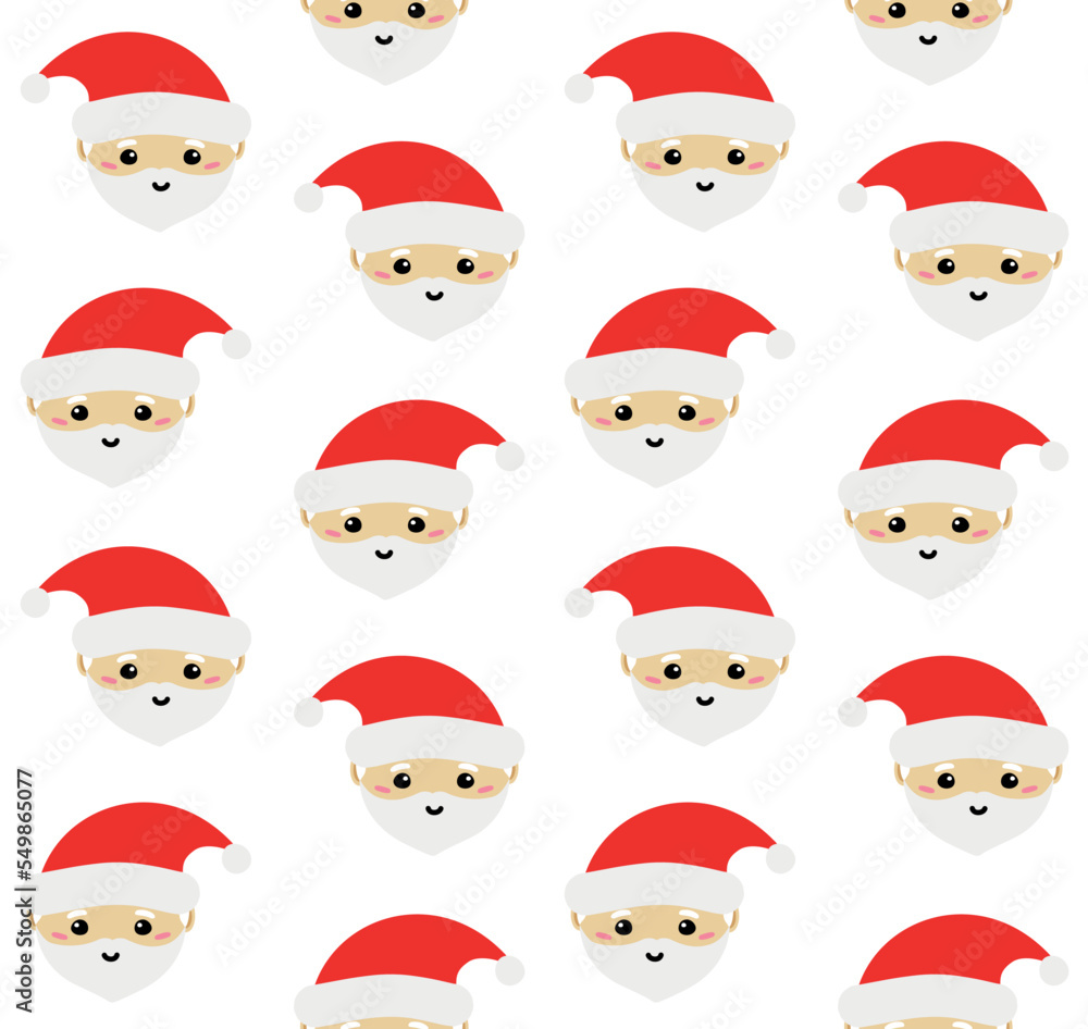 Vector seamless pattern of flat Christmas Santa Claus face isolated on white background
