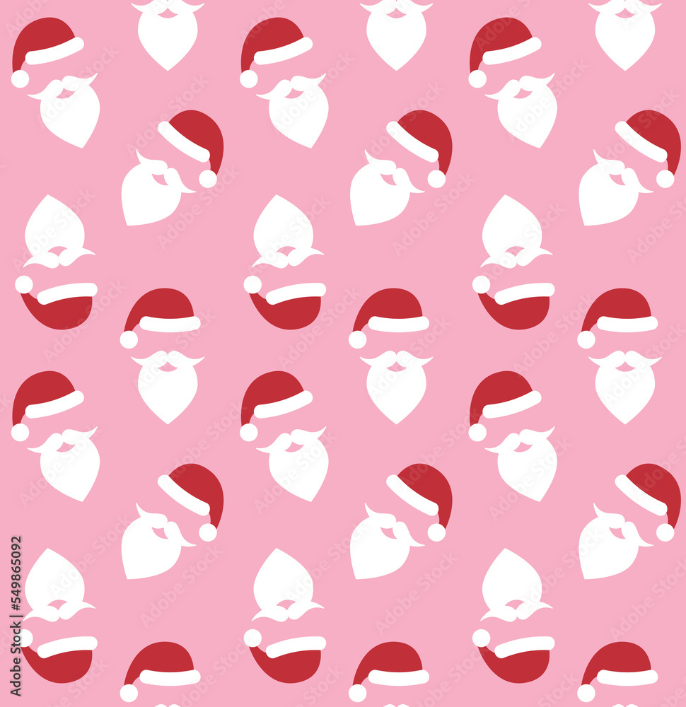 Vector seamless pattern of flat cartoon Christmas Santa Claus beard and hat isolated on pink background Vector seamless pattern of flat cartoon Christmas Santa Claus beard and hat isolated on pink background