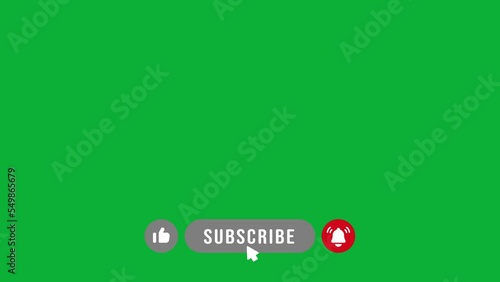 click subscribe button animation with like and bell icon button for vlog video with green screen background