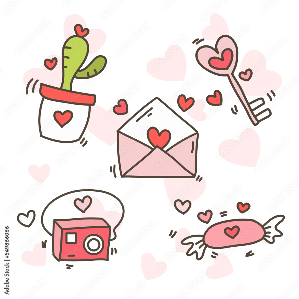 Valentines day illustration with doodle style illustration for valentines day for sticker