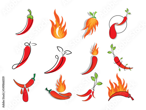 Spicy hot chili illustration for hot spicy food mascot logo brand design set photo