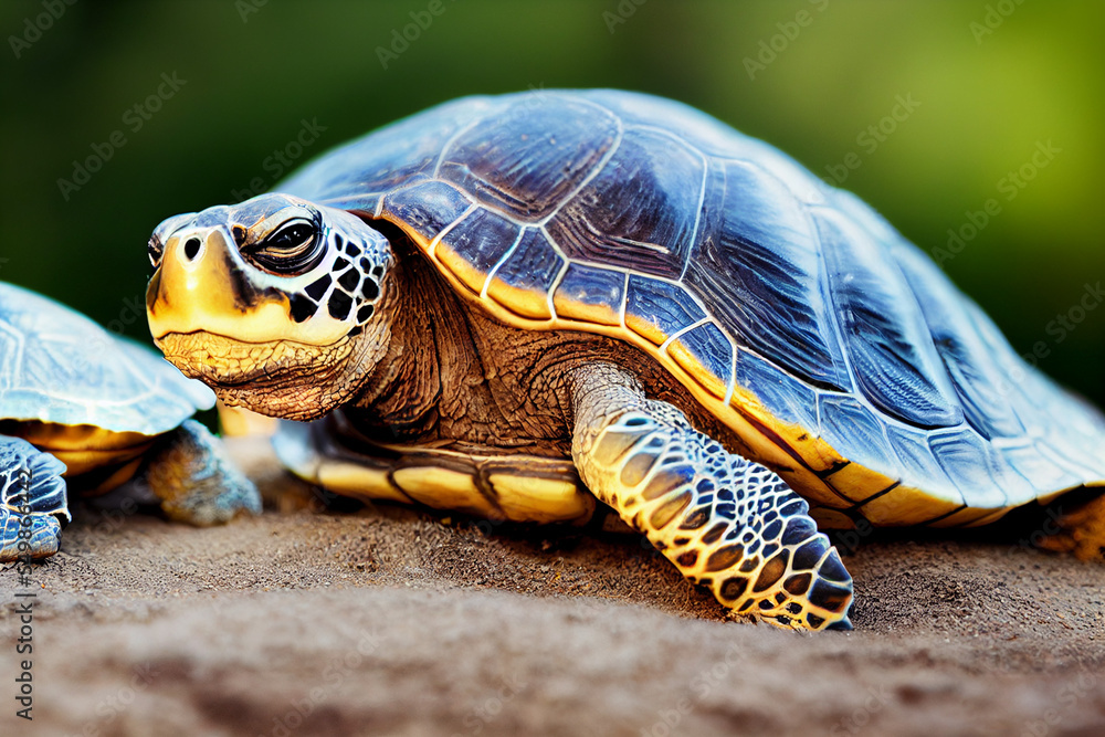 Obraz premium a large turtle walks against the background of nature