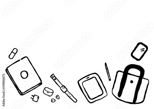 手描き風　ノマドワーク用ガジェットのイラスト