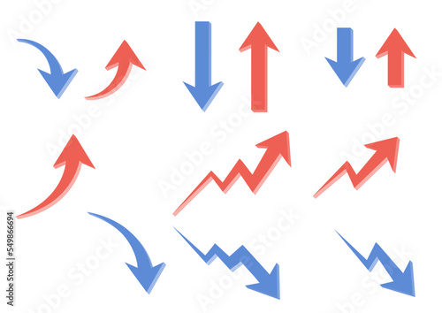 シンプルな赤と青の立体的な矢印のイラストセット