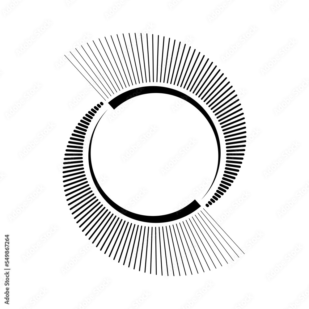 Abstract black rotated lines in circle form. Geometric art. Design element for border frame, round logo, tattoo, sign, symbol, web pages, prints, template, pattern and abstract background Abstract black rotated lines in circle form. Geometric art. Design element for border frame, round logo, tattoo, sign, symbol, web pages, prints, template, pattern and abstract background