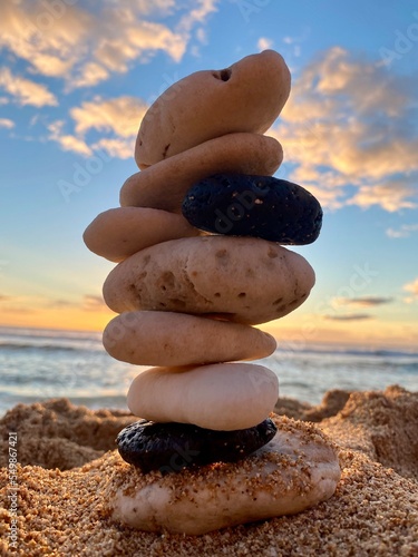 zen stack of stones on the beach