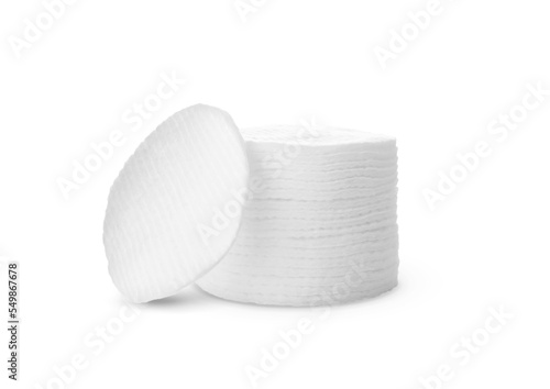 Stack of soft clean cotton pads isolated on white