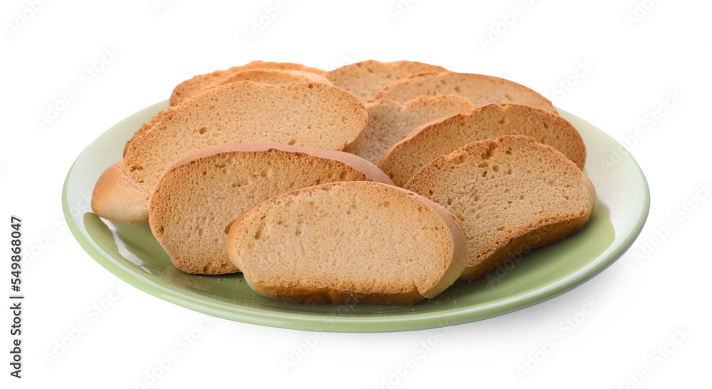 Plate of hard chuck crackers on white background Plate of hard chuck crackers on white background