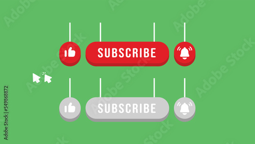 illustration vector graphic 3d of hanging subscribe channel button, like and notification bell icon. good and suitabel for vlog video channel asset