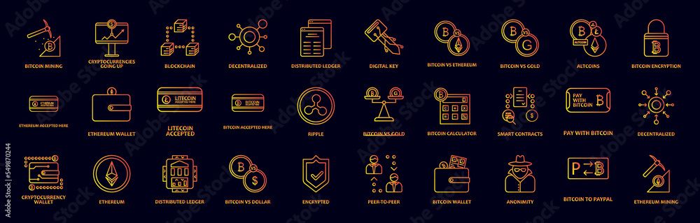 Bitcoin blockchain nolan icons collection vector illustration design Bitcoin blockchain nolan icons collection vector illustration design
