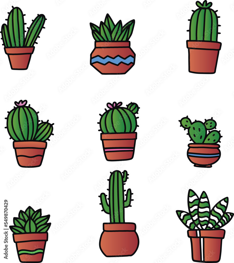 cactus illustration and line vectors cactus illustration and line vectors