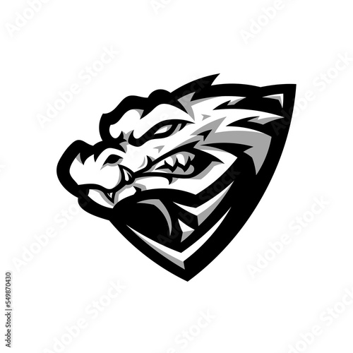 Black and white angry crocodile mascot logo design. Alligator head cartoon illustration