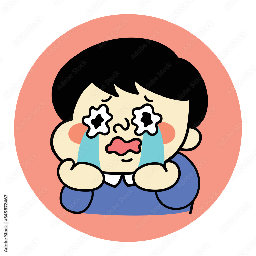 涙を流して号泣するコミカルな男性キャラクターイラスト素材