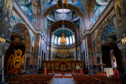 Billede på lærred Interior of the Panteleimon Cathedral of the Christian New Athos Simon-Kananite