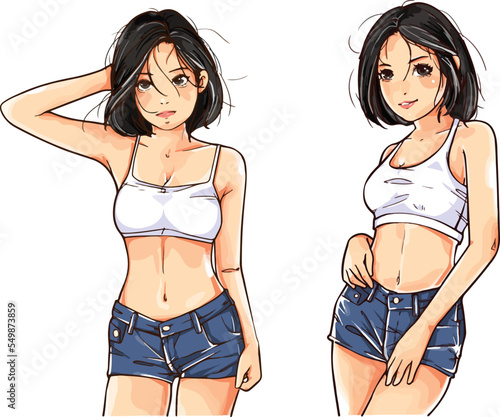 Anime bikini sexy girl drawing vector 