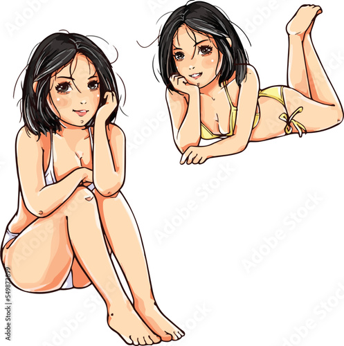 Anime bikini sexy girl drawing vector 