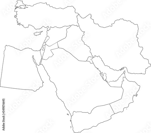 doodle freehand drawing of middle east countries map.