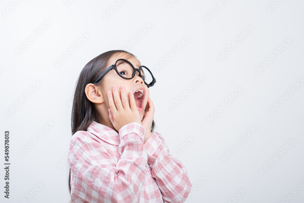 little girl asian shocked white background little girl asian shocked white background