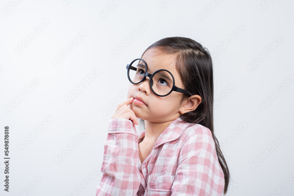 little girl asian think white background little girl asian think white background
