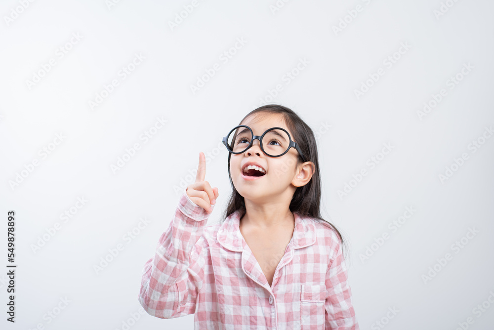 little girl asian think white background