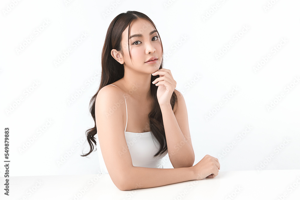 Beautiful young asian woman with clean fresh skin on white background, Face care, Facial treatment, Cosmetology, beauty and spa, Asian women portrait. Beautiful young asian woman with clean fresh skin on white background, Face care, Facial treatment, Cosmetology, beauty and spa, Asian women portrait.