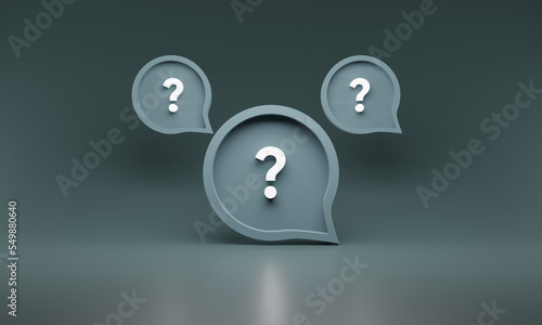 3d social media notification sign question icon in chat bubble dark on dark background 3D illustration rendering