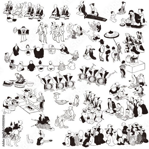 ゆるかわな昔の日本人のイラスト　ゆるくてかわいい和風の絵