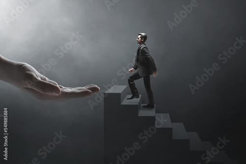 Business man climbing stairs 3d illustration