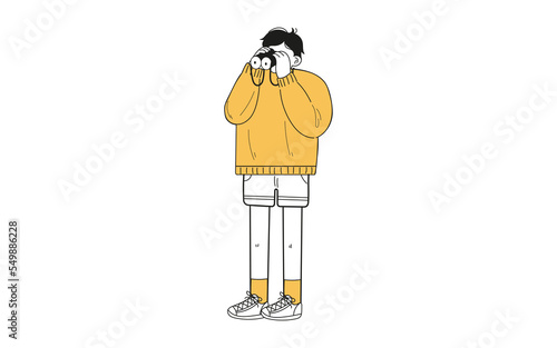  boy using binoculars vector illustration
