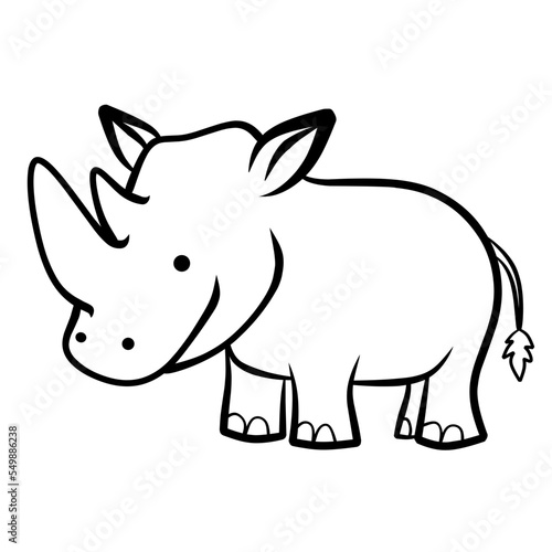 Coloring pages. Animals. Cute rhinoceros stands and smiles