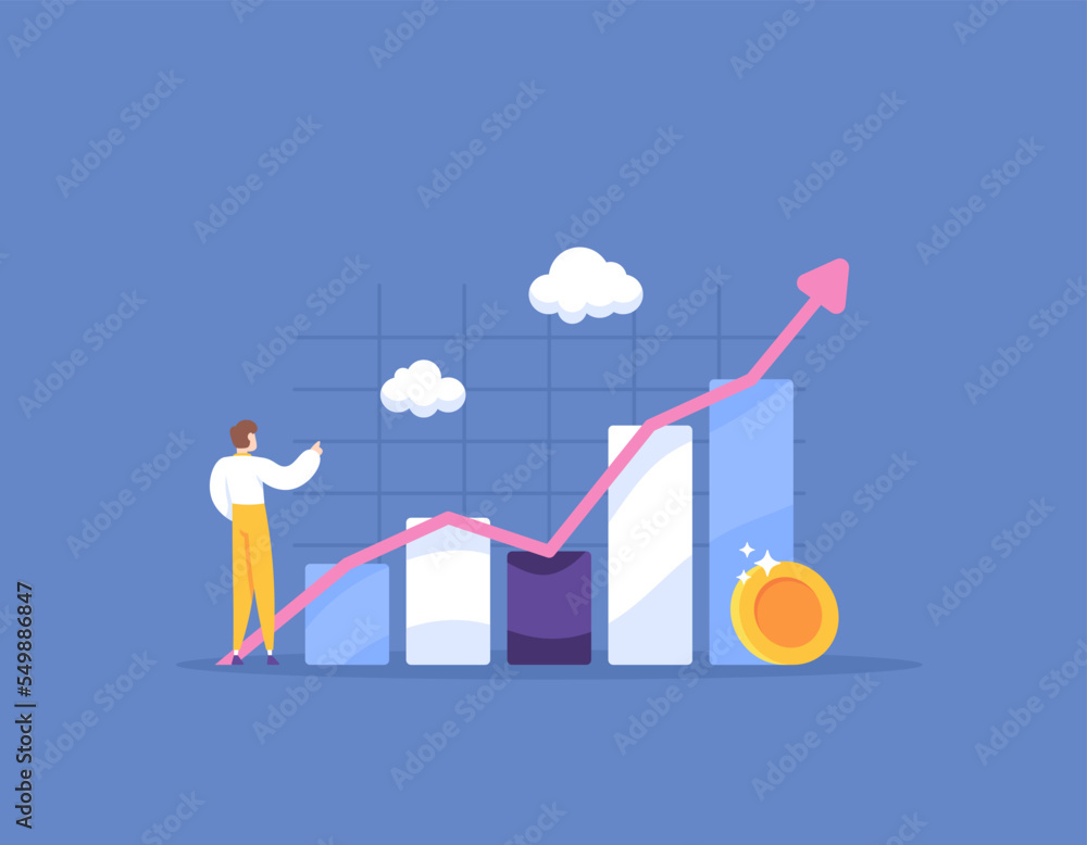 increased revenue, increased profit, increased sales. business performance increases. a businessman analyzes data on the development or growth of a business. illustration concept design. element increased revenue, increased profit, increased sales. business performance increases. a businessman analyzes data on the development or growth of a business. illustration concept design. element