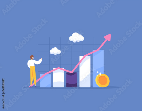 increased revenue, increased profit, increased sales. business performance increases. a businessman analyzes data on the development or growth of a business. illustration concept design. element