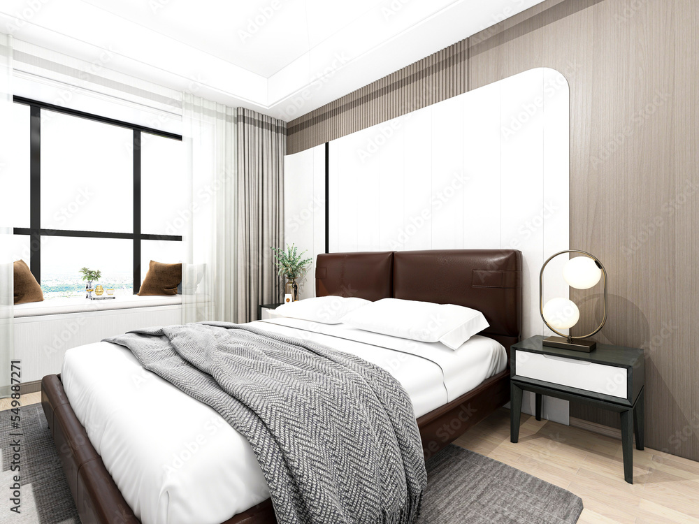 Obraz premium 3D rendering, modern design style bedroom